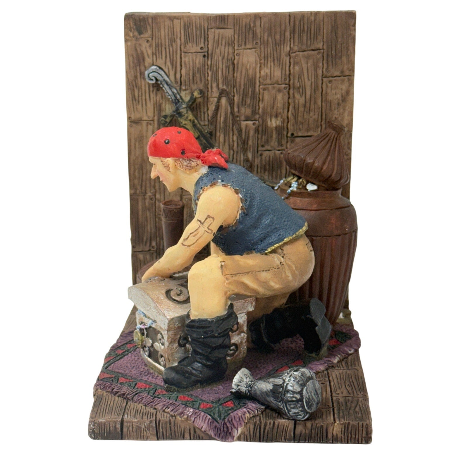 Vintage 90s Resin Pirate Bookend Treasure Chest Nautical Library Shelf Decor