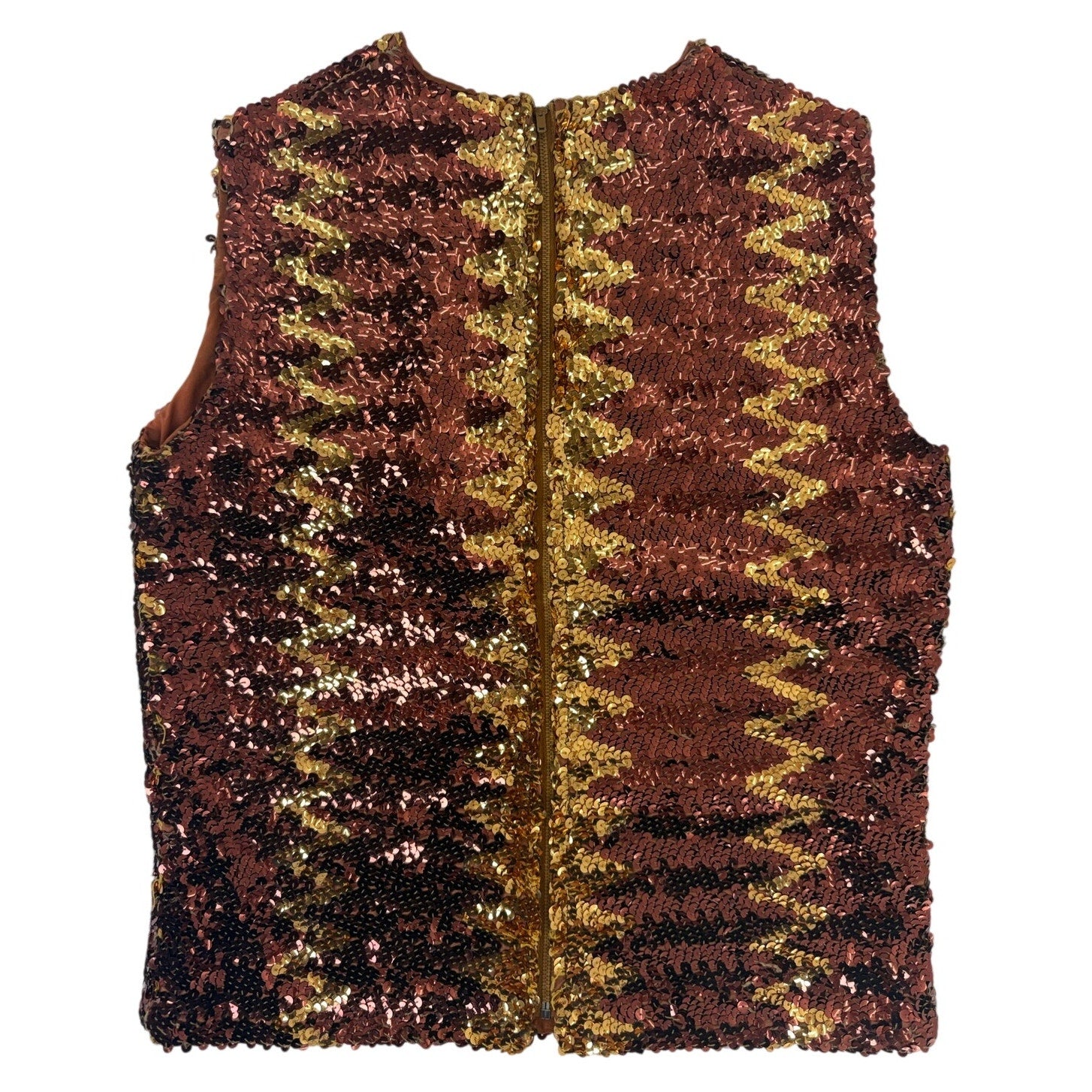 Vintage 70s Glentex Sequin Gold Brown Sleeveless Party Top Women's Medium
