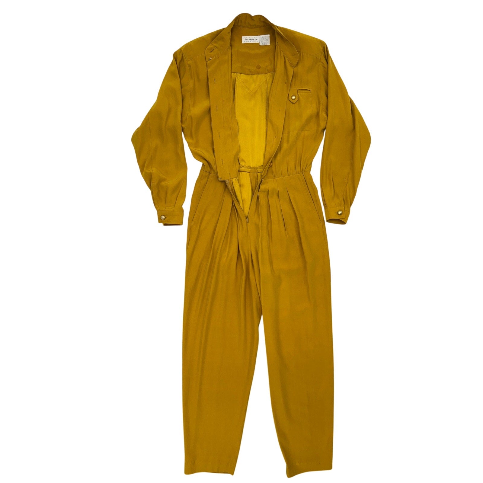 Vintage 90s Silk Jumpsuit Gold Amber Women's 2P Liz Claiborne