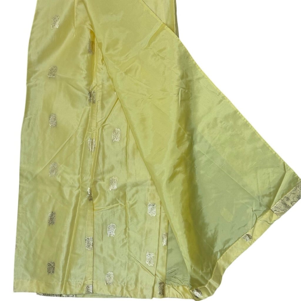 Vintage 70s Crest Room M&F Yellow Metallic Paisley Maxi Dress 34 Bust