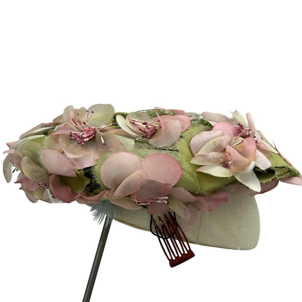 Vintage 50s Patrice Floral Ring Hat Pink Silk Flowers Fascinator