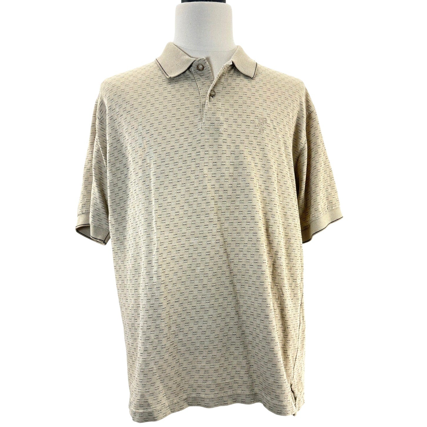 Ashworth Golf Polo Shirt Men's Large Beige Textured USA Made 100% Cotton