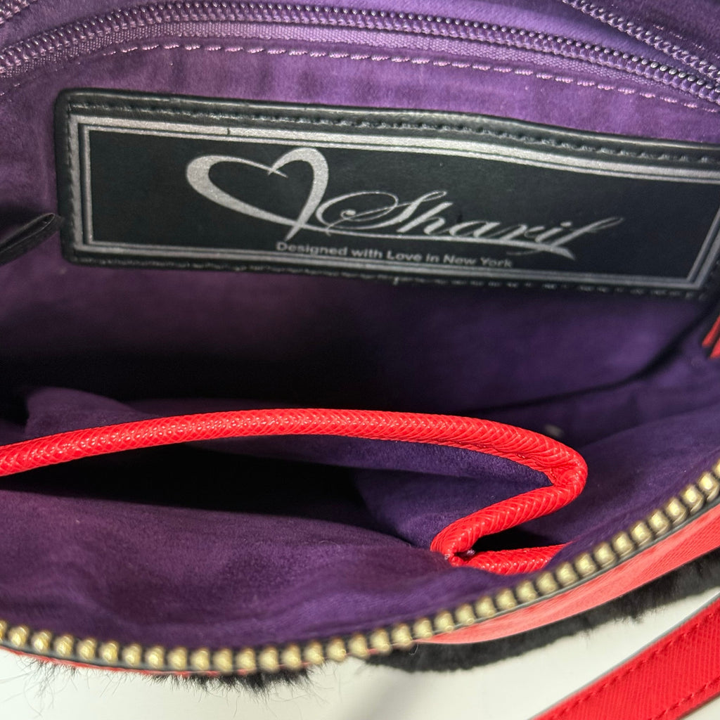 Vintage 90 Sharif Handbag Leather Crossbody Red Black Beaded Eye Appliqué