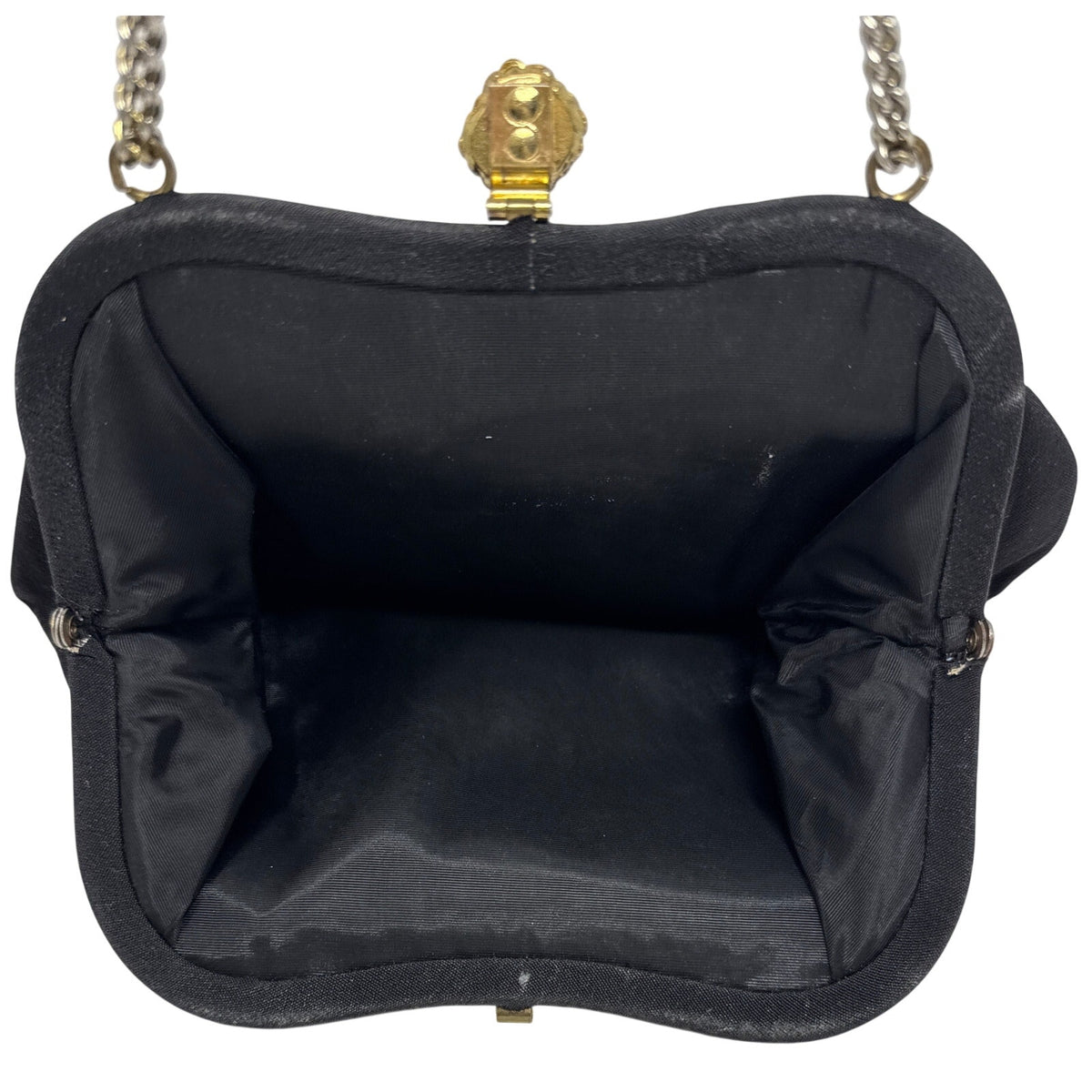 Vintage 40s Black Satin Crepe Chain Strap Evening Bag Purse