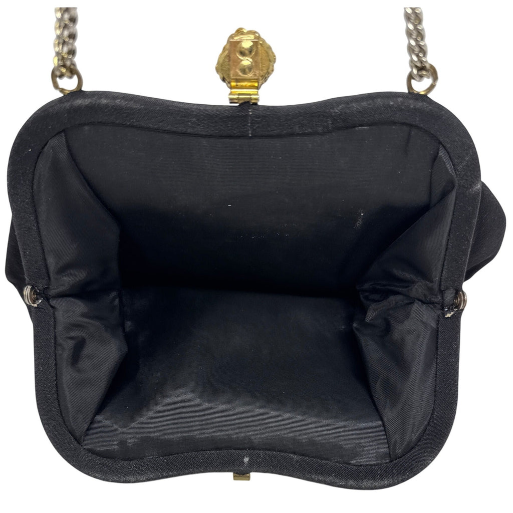 Vintage 40s Black Satin Crepe Chain Strap Evening Bag Purse