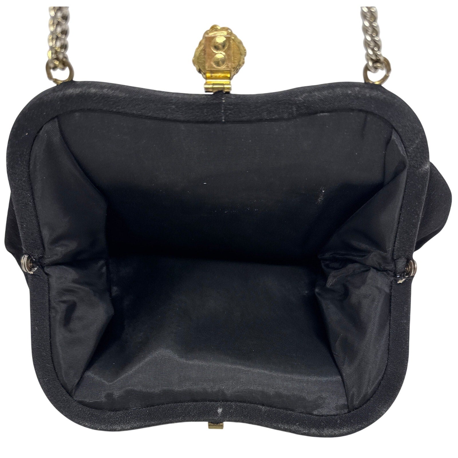 Vintage 40s Black Satin Crepe Chain Strap Evening Bag Purse