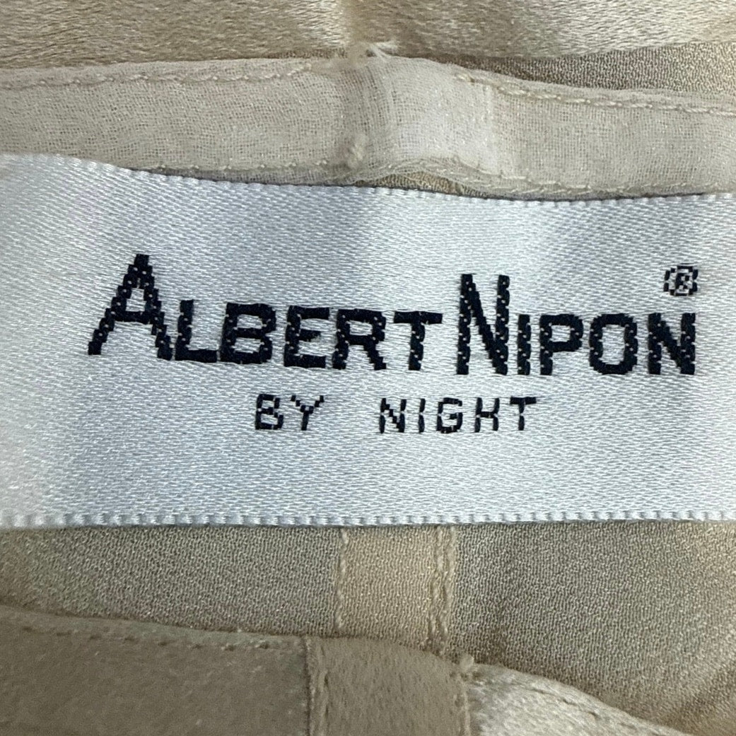 Vintage 90s Women's Small Albert Nipon by Night Ivory Silk Midi Dress Belt