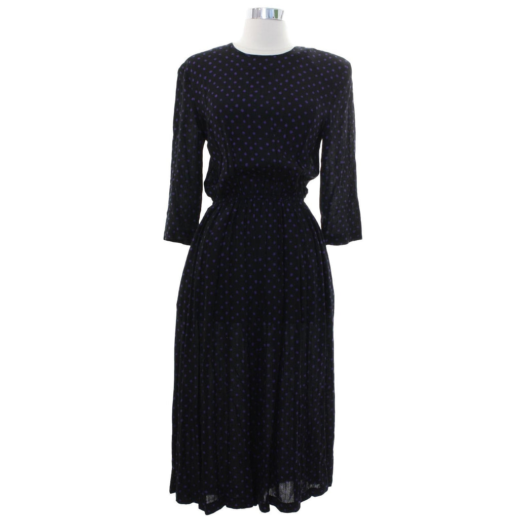 Vintage 80s Black Purple Polka Dot Split Skirt Jumpsuit Dress Women's 6P Tareti