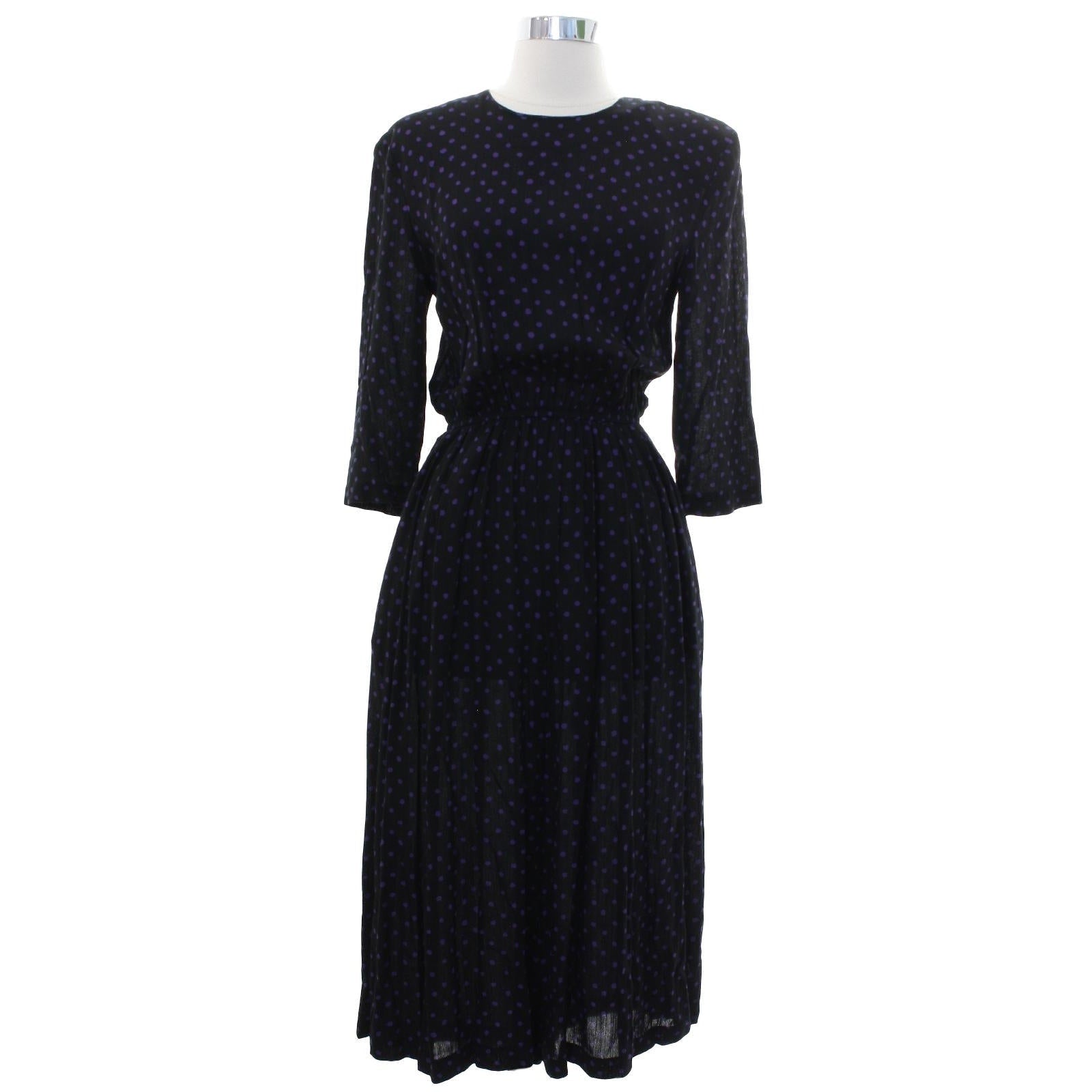 Vintage 80s Black Purple Polka Dot Split Skirt Jumpsuit Dress Women's 6P Tareti