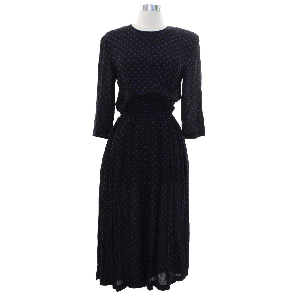 Vintage 80s Black Purple Polka Dot Split Skirt Jumpsuit Dress Women's 6P Tareti