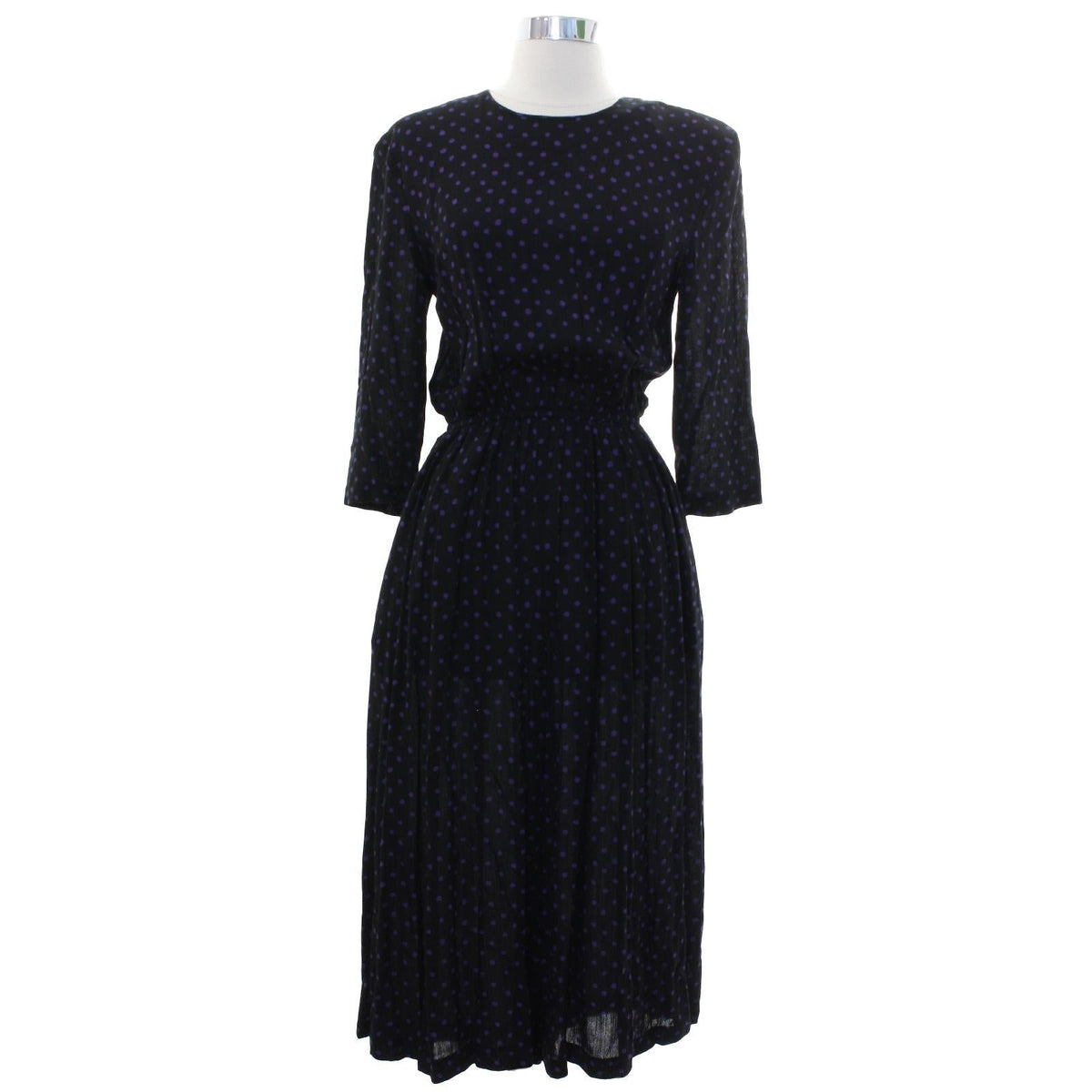 Vintage 80s Black Purple Polka Dot Split Skirt Jumpsuit Dress Women's 6P Tareti