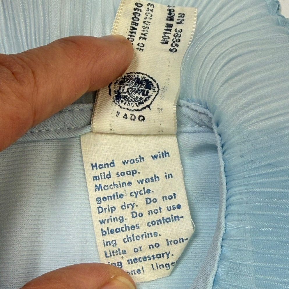 Vintage 70s Baronet Baby Blue Pleated Trim Long Sleeve Bodysuit Women Medium