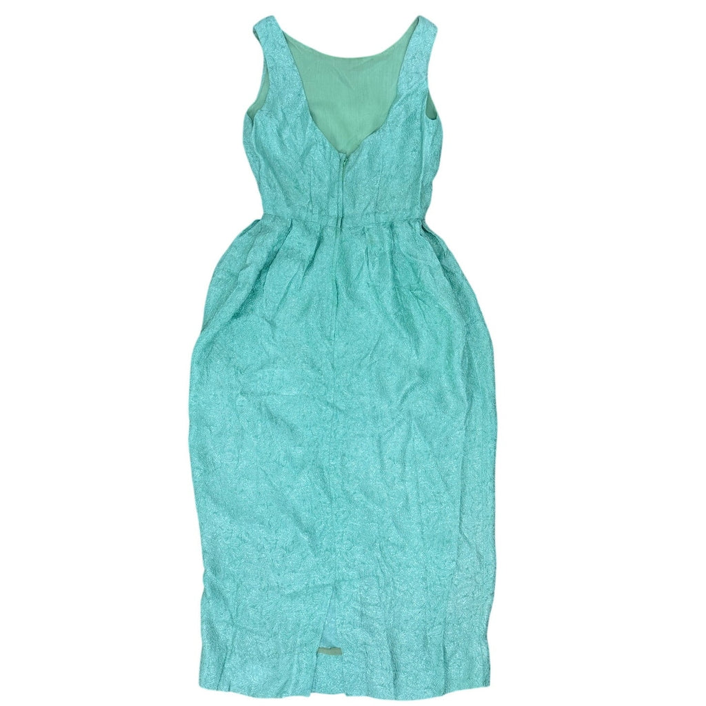Vintage 60s Women's XS Mint Green Textured Rayon Maxi Dress