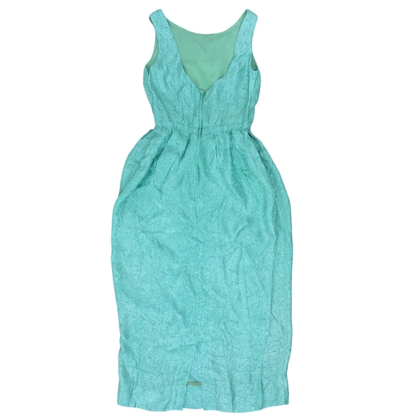 Vintage 60s Women's XS Mint Green Textured Rayon Maxi Dress