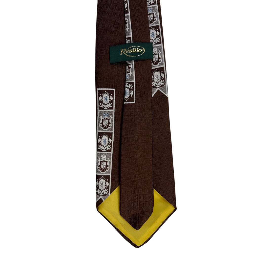 Vintage 60s Resilio Brown Heraldic Geometric Wide Necktie 4.25”