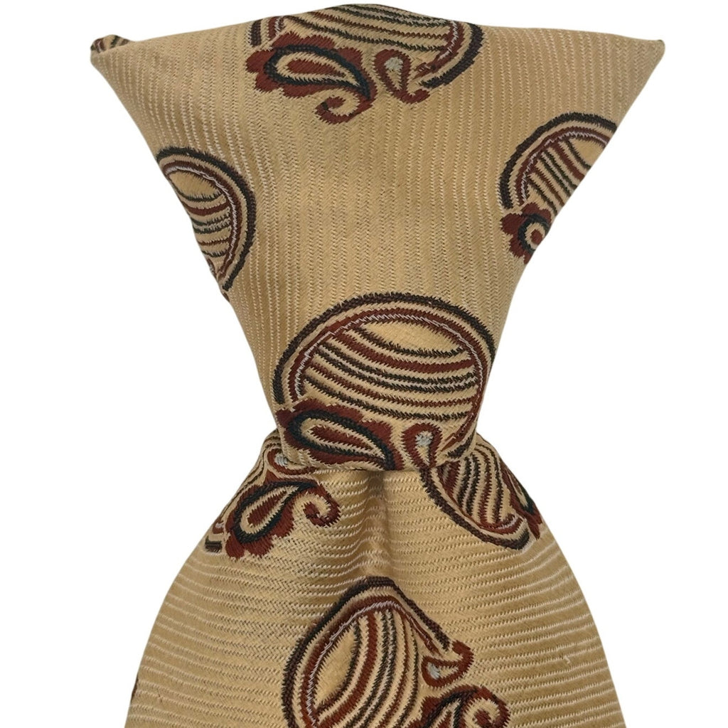 Vintage 70s Snapper Sears Clip-On Tie Taupe Paisley Polyester Wide