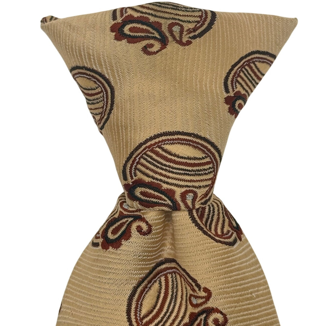 Vintage 70s Snapper Sears Clip-On Tie Taupe Paisley Polyester Wide