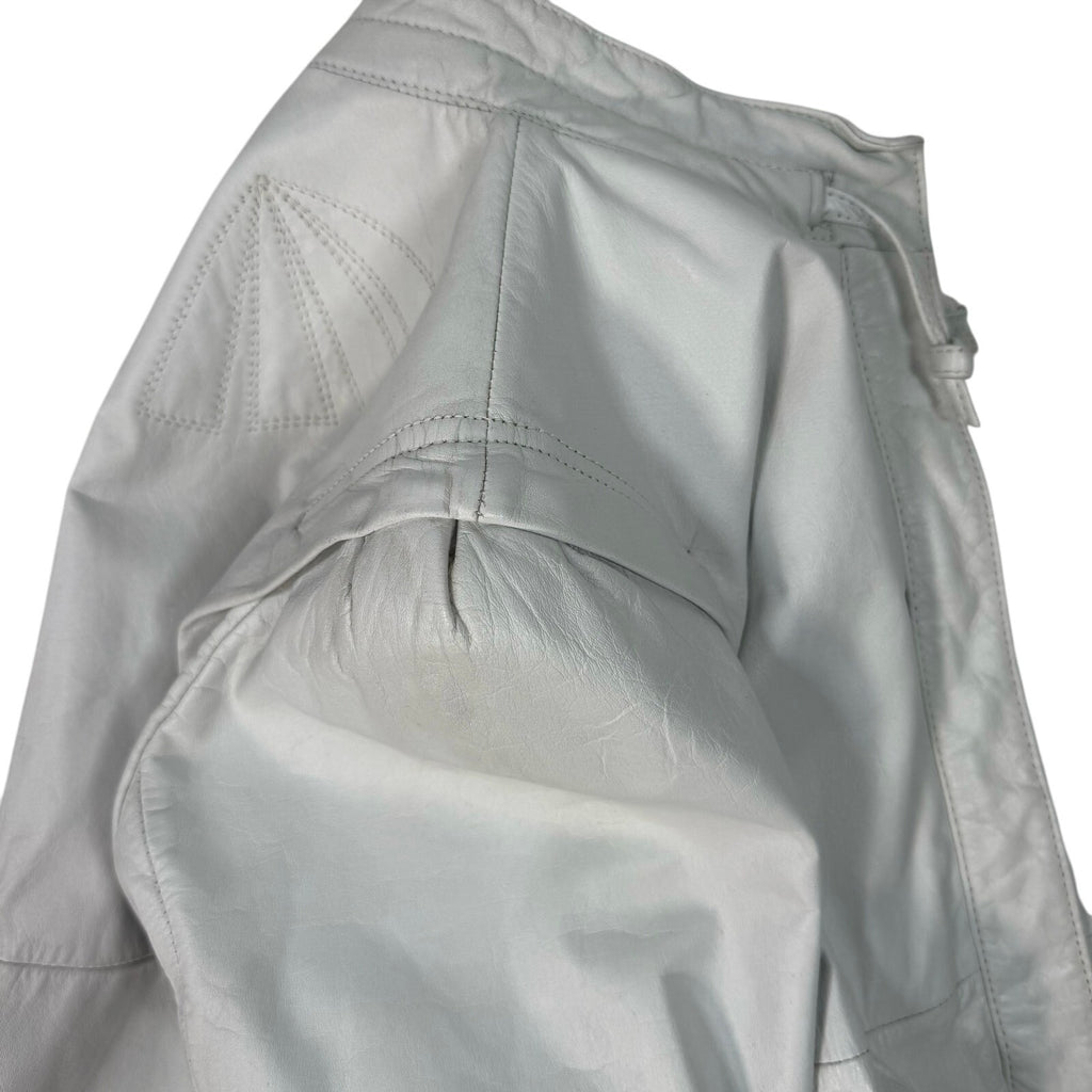 Vintage80s Women's Large White Leather Jacket Bomber Mock Collar Back Stitch