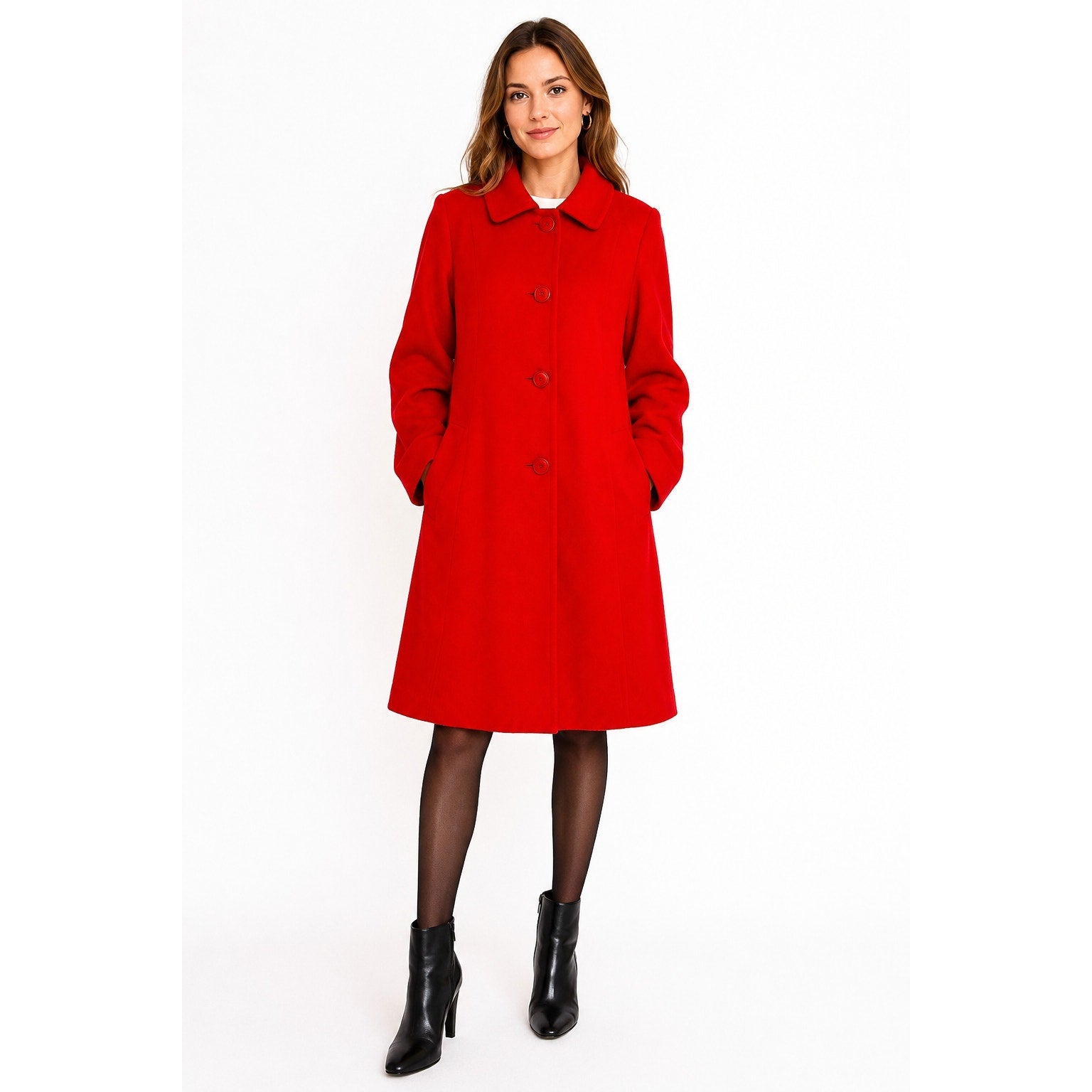 Vintage 1960s LynnKay Red Wool Blend A-Line Duster Coat Women's L XL