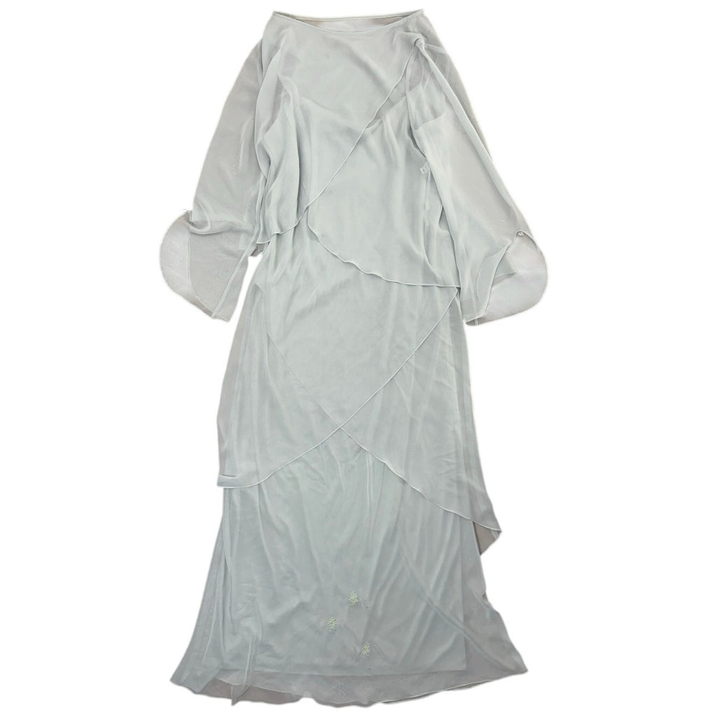 Vintage 90s Women's Large Captivia New York Mint Green Chiffon Layered Dress Set USA