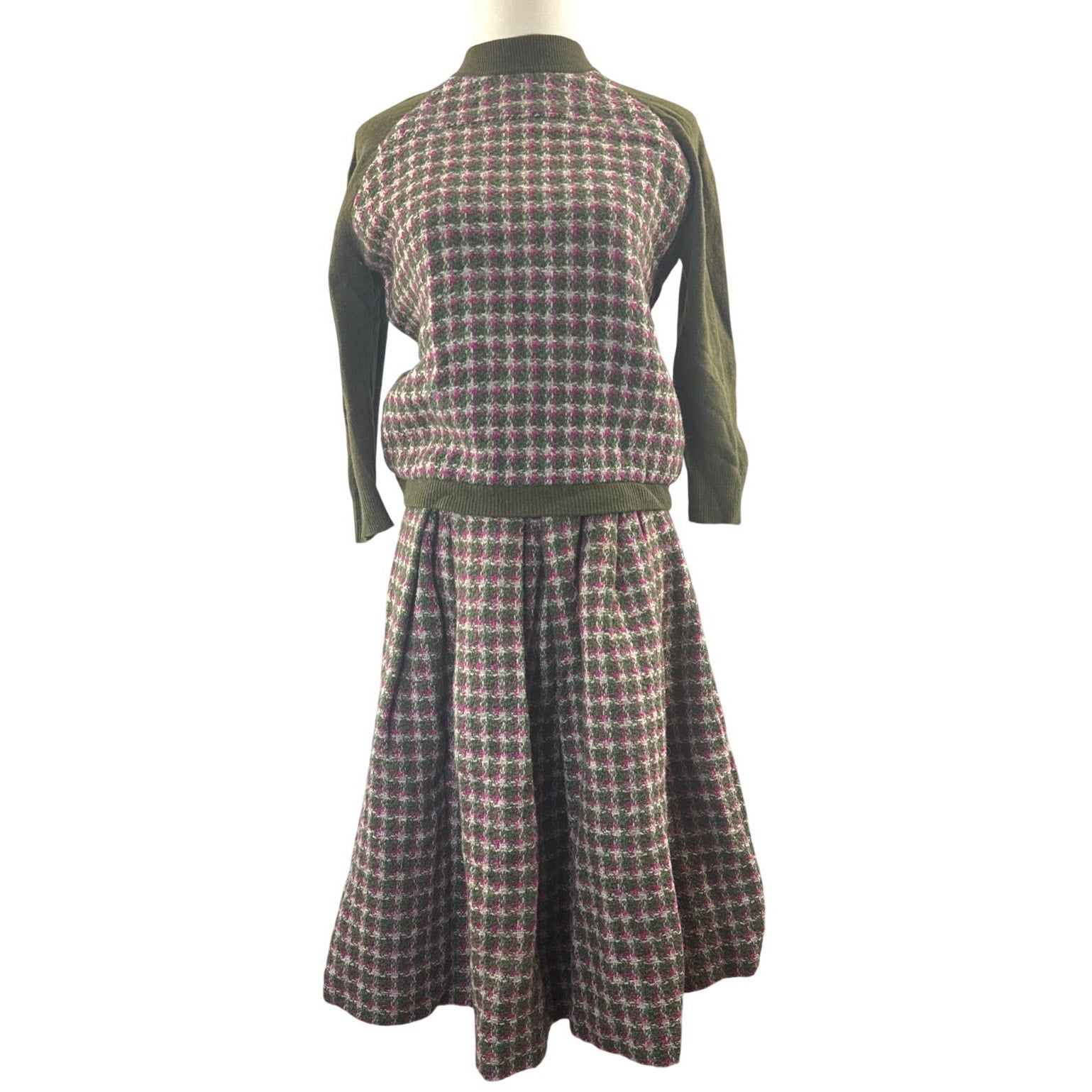Vintage 60s Women's Medium Gays Gold Label Wool Knit Skirt Set Houndstooth