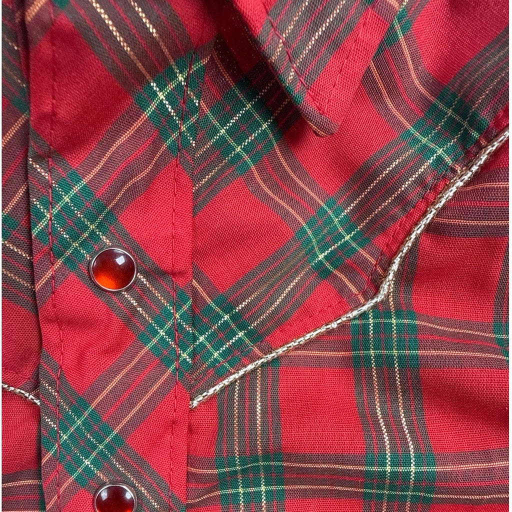 Vintage 1980s Kid Kountry Boys Red Plaid Western Snap Shirt Made USA