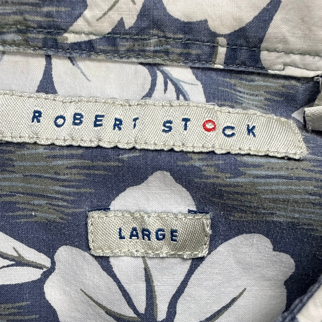 Y2K Robert Stock Blue Floral Cotton Hawaiian Shirt Men’s Large