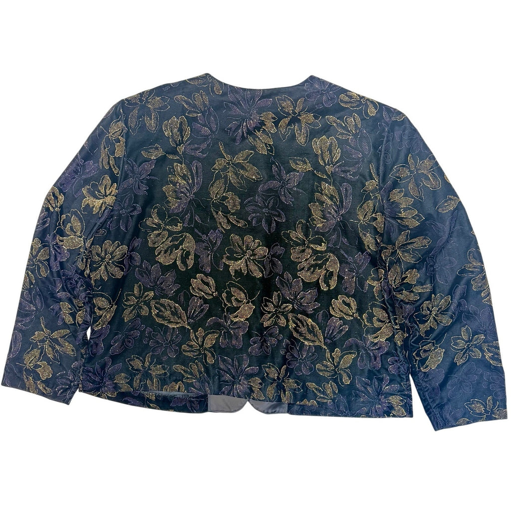 Maggie McNaughton Black Velvet Floral Glitter Jacket Women's 24 USA