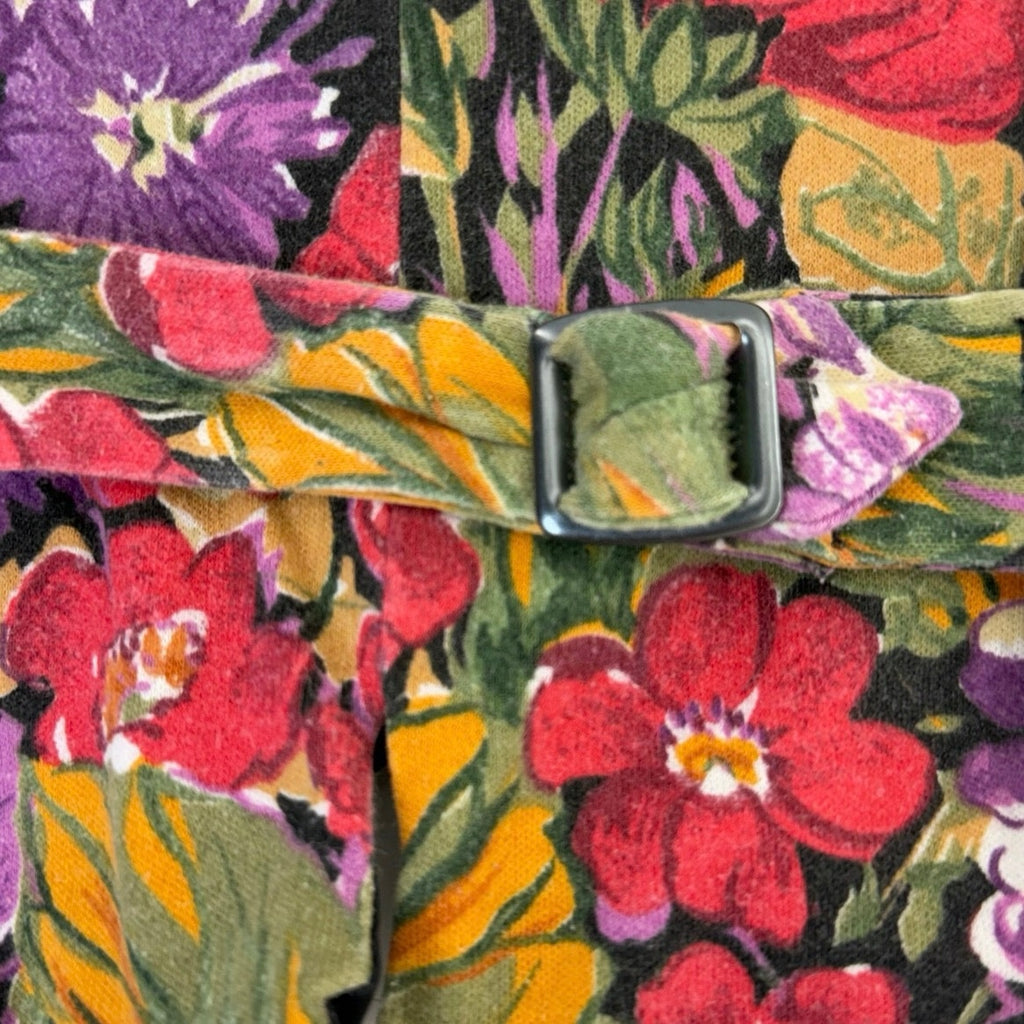 Vintage 80s Floral Tapestry Vest Black Adjustable Back Women's Small Boho