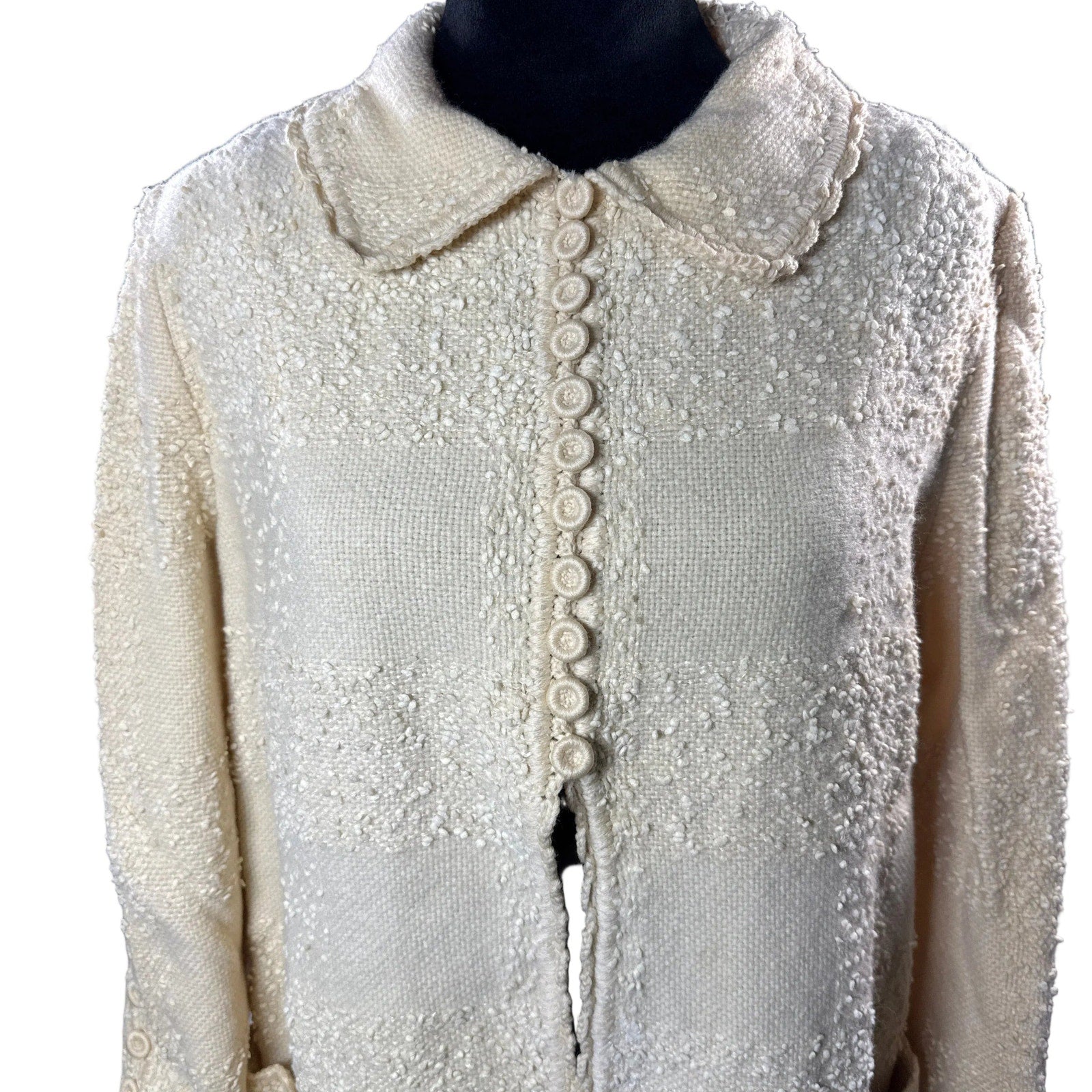 Vintage 1960s Lipman Talk of the Town Women's Medium Boucle Knit Jacket Beige