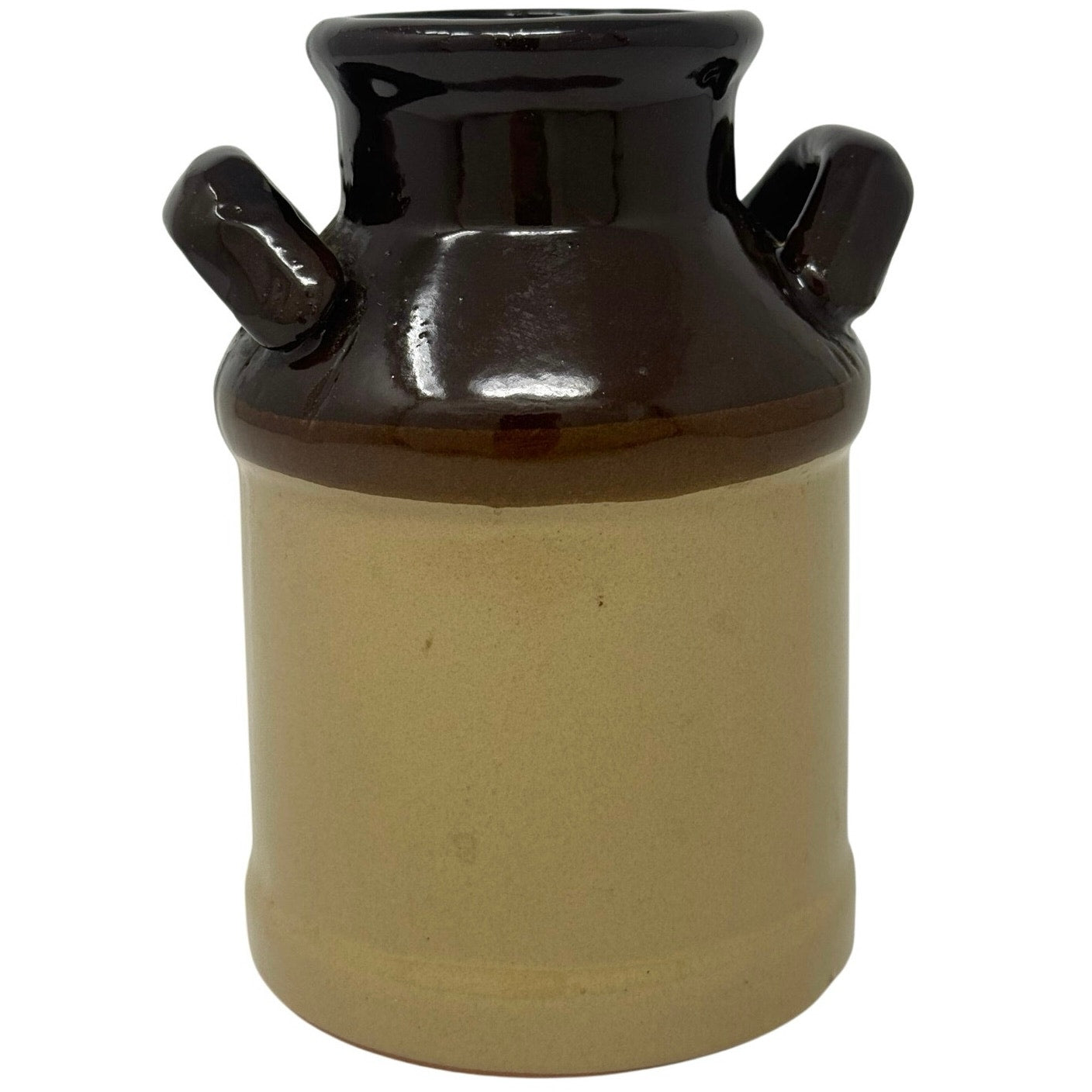 Vintage 70s Stoneware Milk Jug Brown Tan Glaze Rustic Farmhouse Decor