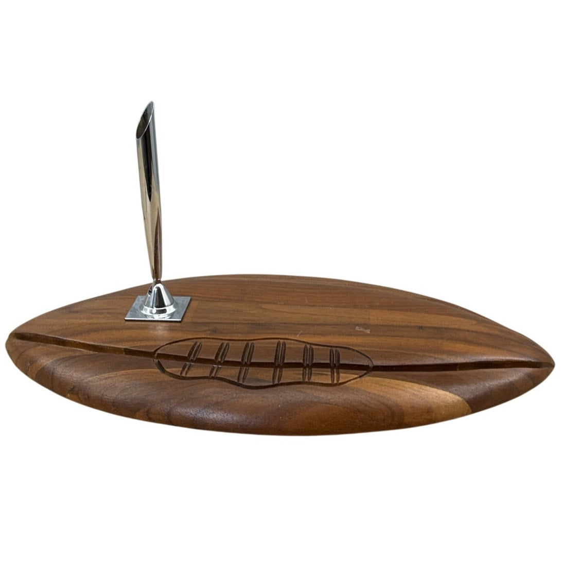 Vintage 60s Fame Walnut Football Desk Pen Holder Wood 11.5"