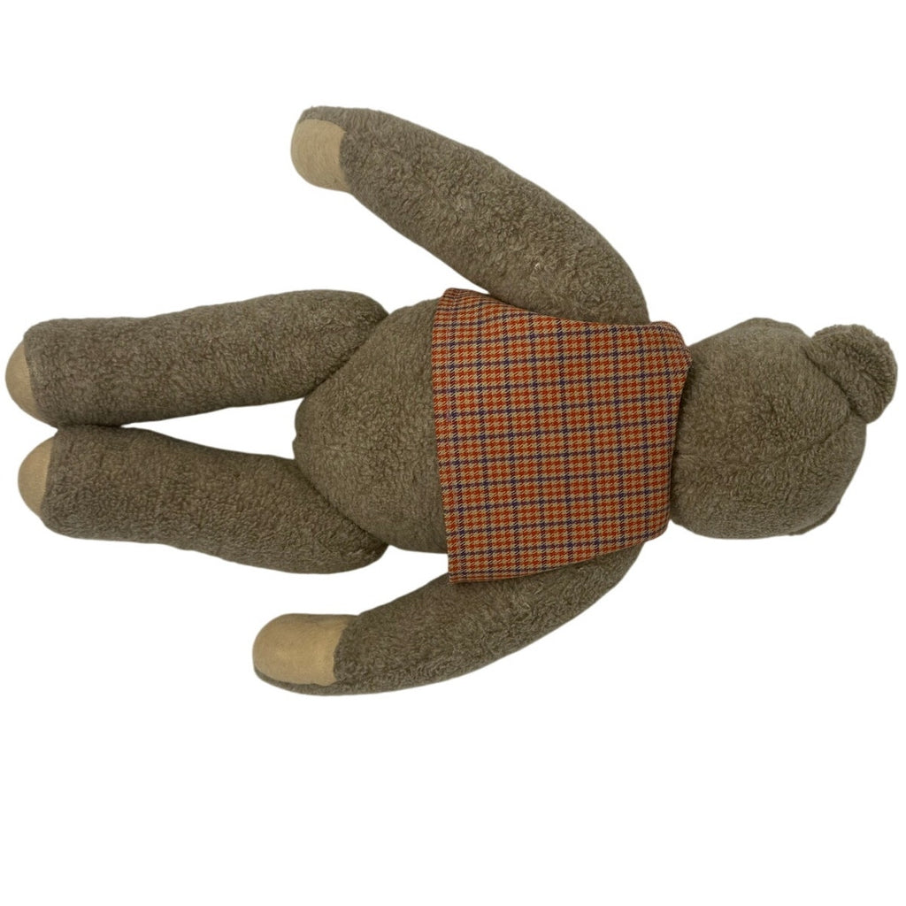 Vintage 70s Jointed Teddy Bear Plush Classic Plaid Vest Collectible Stuffed Bear