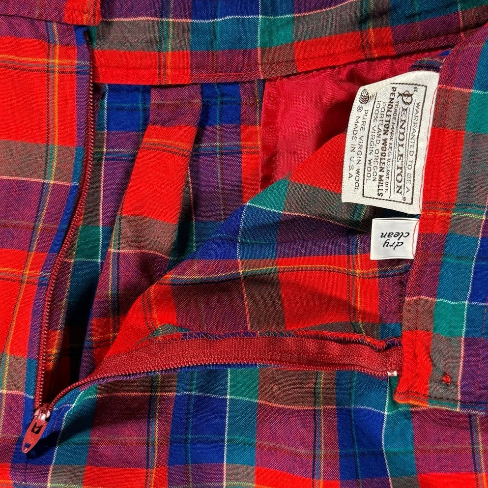 Vintage 70s Pendleton Women's Medium Plaid Wool Midi Skirt USA A-Line Pleated