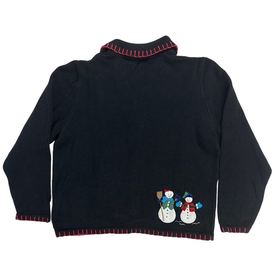 Vintage 80s Basic Editions Black Snowman Christmas Cardigan Sweater Medium