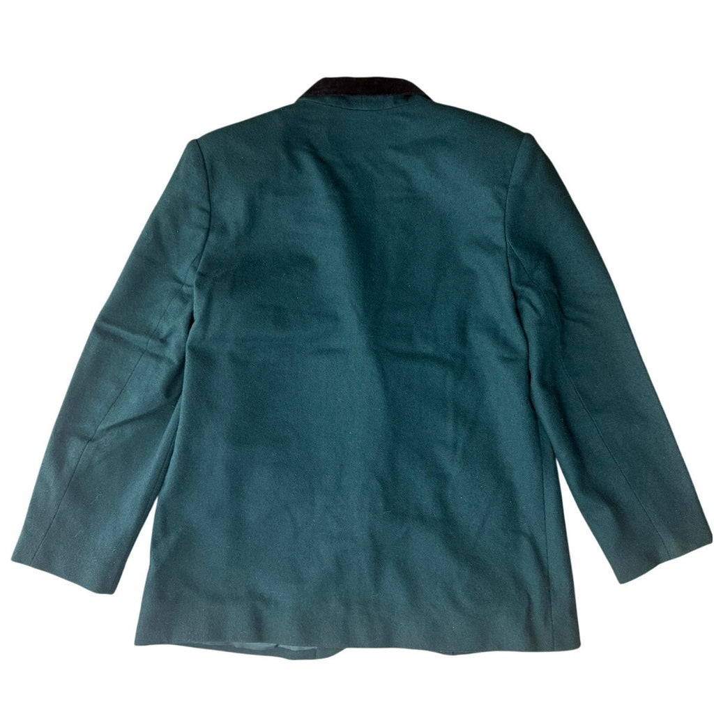 Vintage 80s Sag Harbor Wool Suit Green Skirt Set Velvet Collar Jacket 14