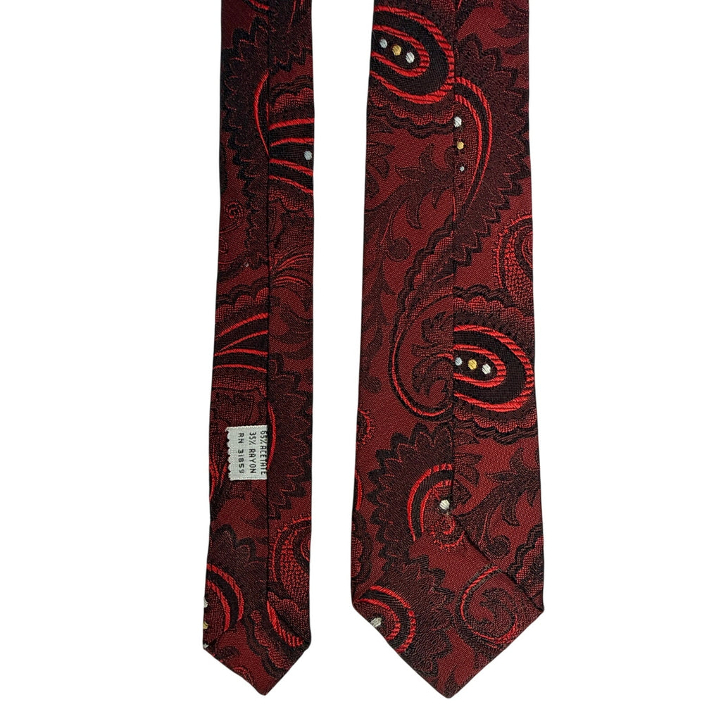 Vintage 60s Men’s Wine Black Paisley Skinny Necktie 2.25”