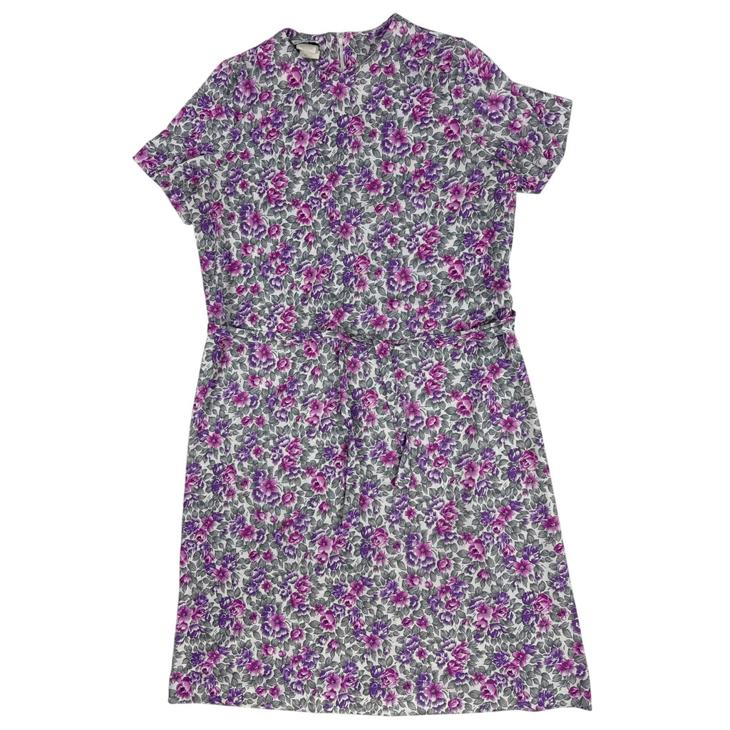 70s CB Purple Floral Tricot Dress Jacket Set Belted Size Women's Large