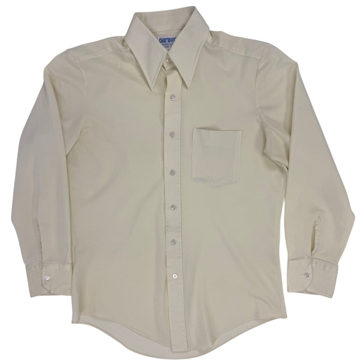 Vintage 70s Darwin Yellow Polyester Knit Point Collar Shirt Mens 42 Chest