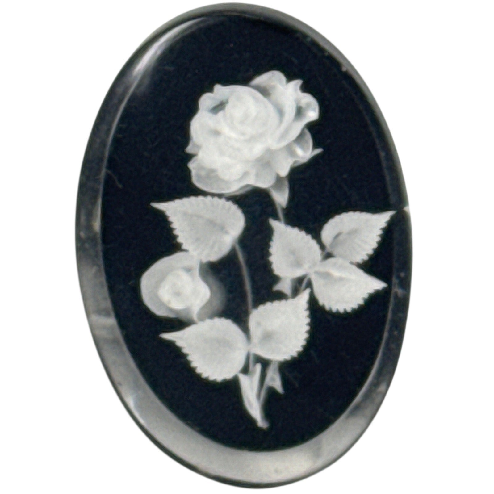 Vintage 60s Brooch Gem-Tone Handcarved Black with White Roses