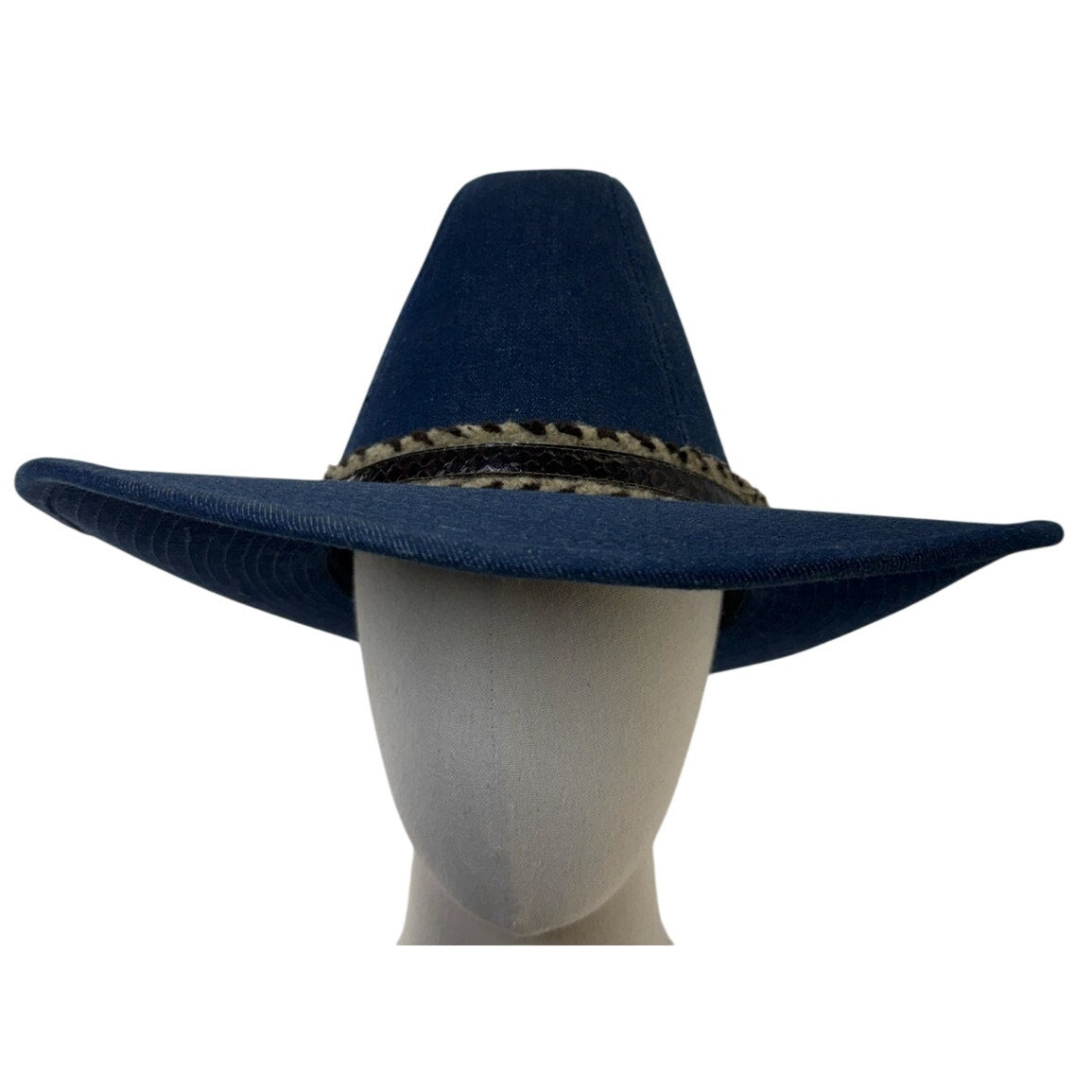 Vintage 1990s Lansing Workman Blue Cotton Western Cowboy Hat Leopard Band Unisex