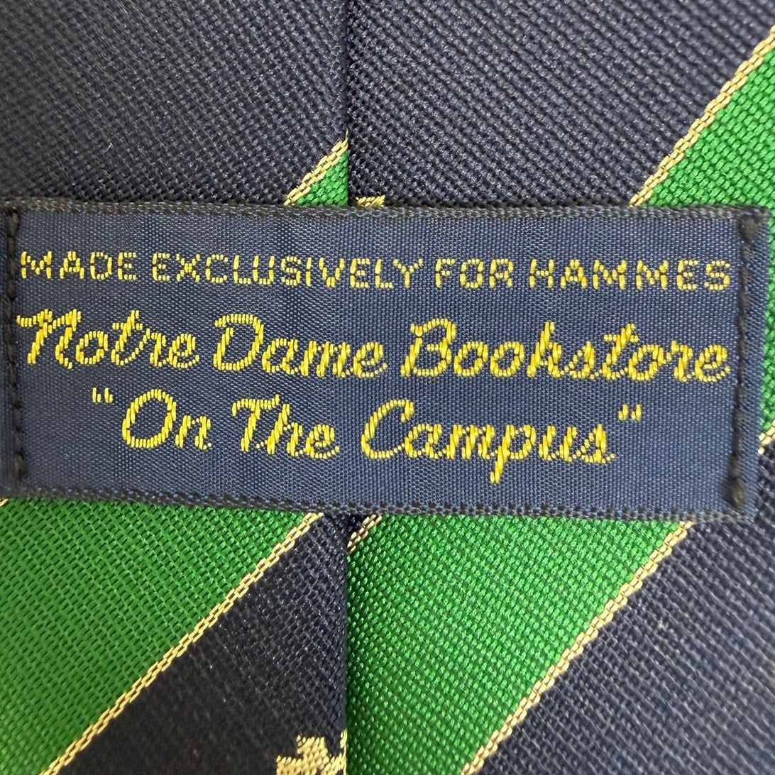 Notre Dame Bookstore Men's Silk Tie Green Blue Stripe ND Logo Made in USA