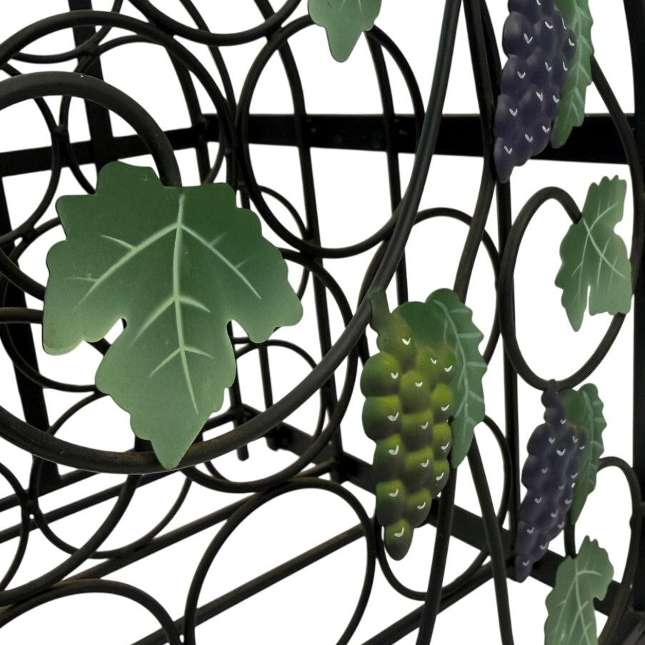 Vintage 90s Black Metal Ivy Wine Rack 9 Bottle Tabletop Display