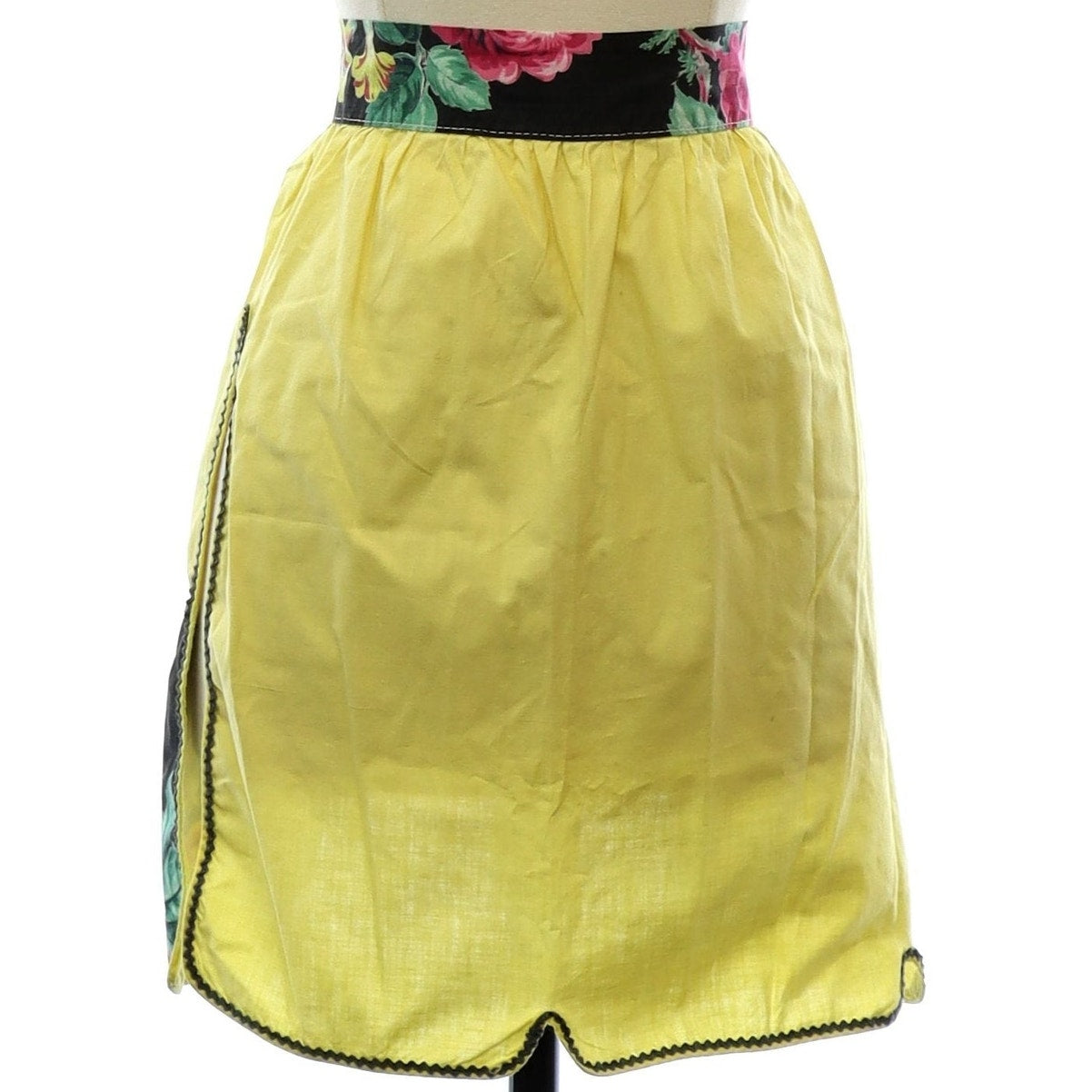 60s Waist Apron Rick Rack Trim Sunny Yellow Floral
