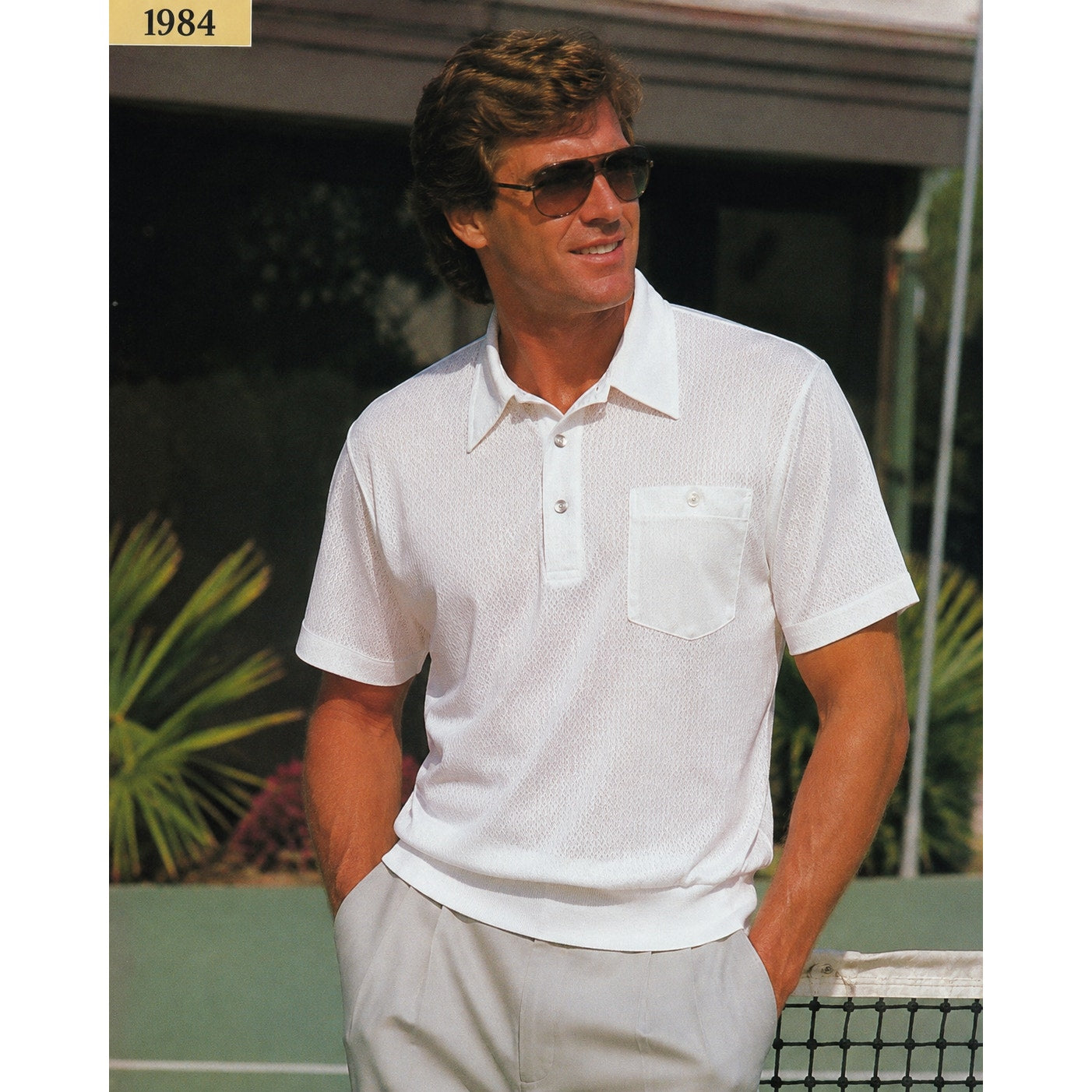 Vintage 80s Haband Mens White Mesh Polo Shirt Banded Hem Chest Pocket