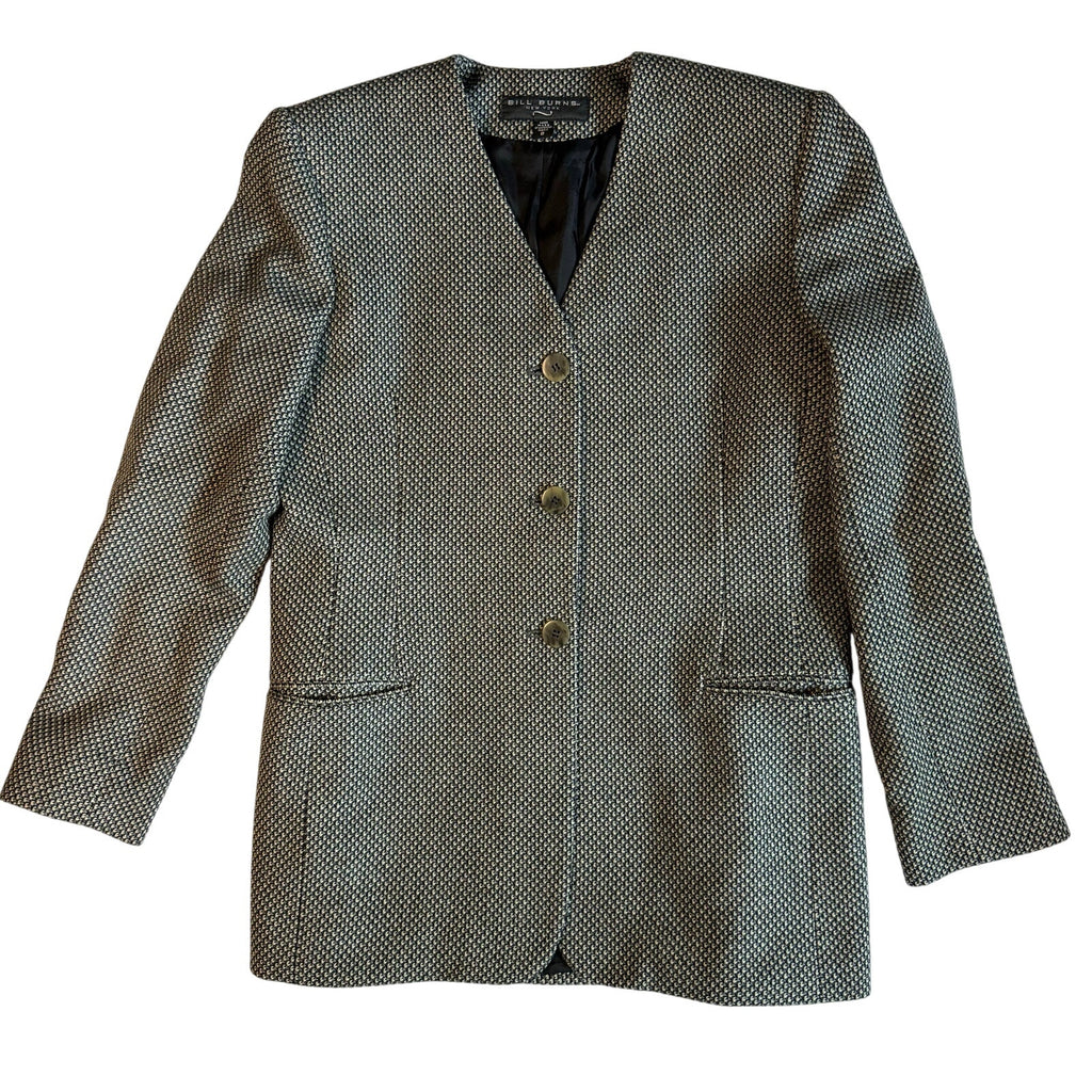 Vintage 90s Bill Burns NY Women’s 6 Herringbone Wool Cashmere Tweed Blazer USA