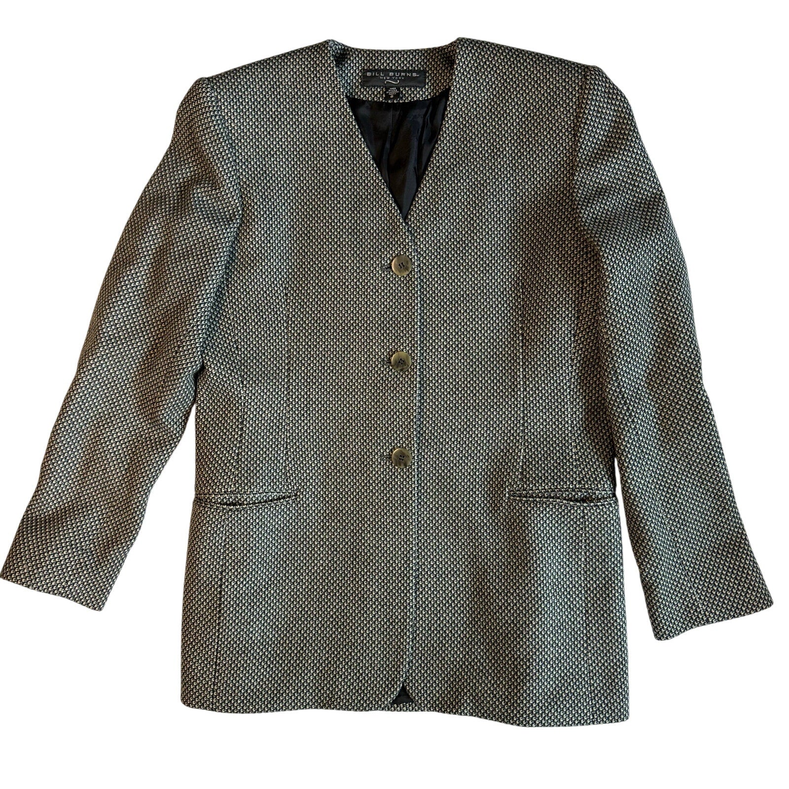 Vintage 90s Bill Burns NY Women’s 6 Herringbone Wool Cashmere Tweed Blazer USA