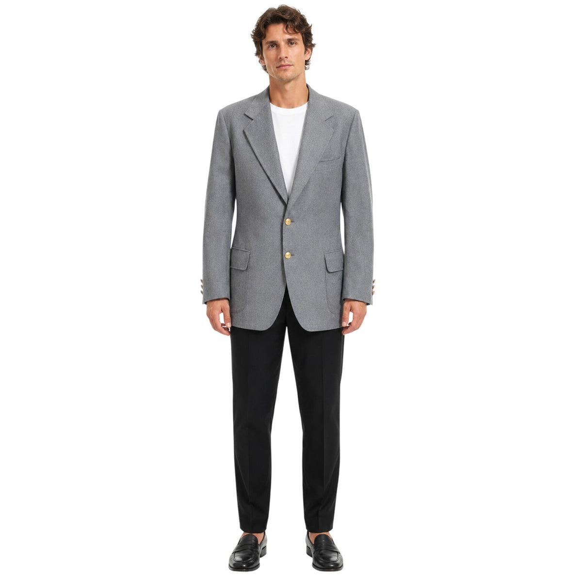 Vintage 1970s Knack Men's Gray Polyester Blazer Gold Crest Buttons 46L
