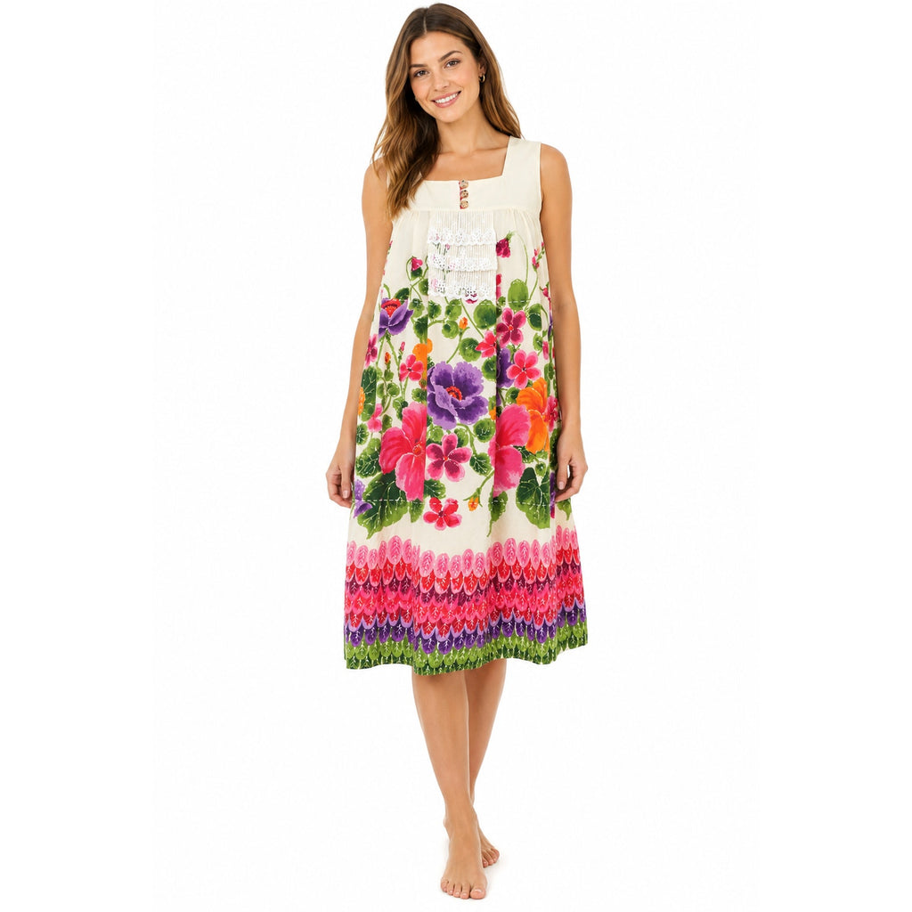 Vintage 60s Ui Maikai Hawaiian Muumuu Floral Cotton Dress Women's Small