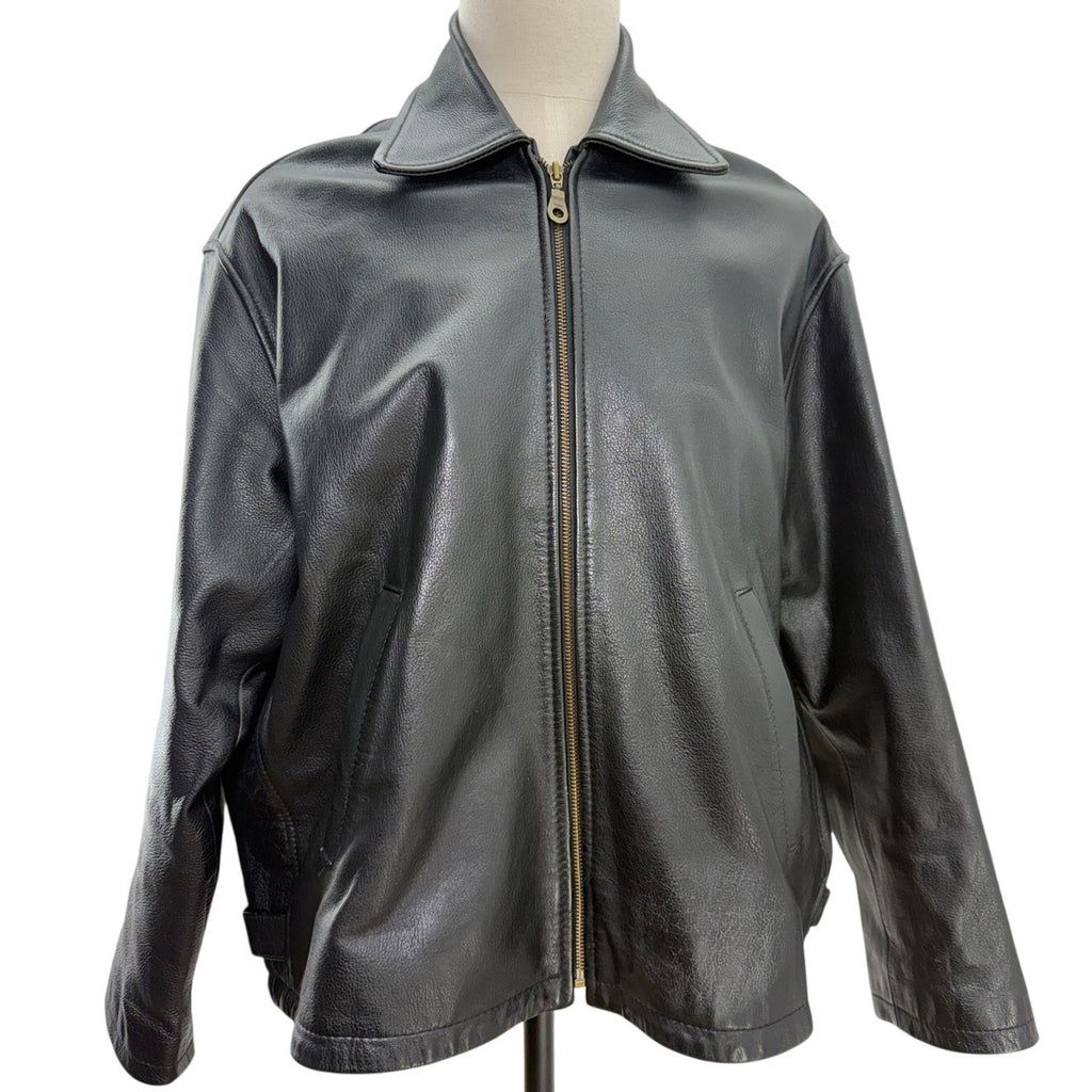 AnAum Men's 3XL Black Leather Bomber Jacket Zip Front Pakistan